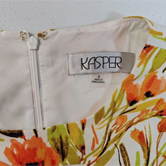 NWT Kasper Linen Blend Dress 8 Floral Sheath Straight Orange White Green Key New - Picture 6 of 10